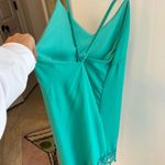 Boutique Teal Satin Slip Dress with Lace Hem Photo 0