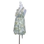 Angel Biba  Tropical Leaves Print Halter Mini Dress Sz 12 Backless Open Back Photo 2