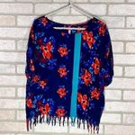 Plenty By Tracy Reese  Floral Print Short Sleeve Tassel Hem Blouse Size XS Photo 0