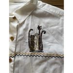Cats Women Button Down Shirt No Brand Embroidered Size Measured Kitty Artsy White Photo 4