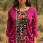 Johnny Was JW Los Angeles by Embroidered Boho Tunic Top – XS-Magenta Photo 0