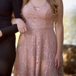 City Triangles Pink Lace and Gold Sequin Homecoming Dress Photo 0