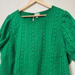J.Crew  Eyelet Puff Sleeve Top in Brilliant Kelly Size 3X Blouse Photo 3