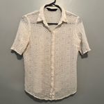 ZARA Woman Cream Eyelet Lace Collared Button Up Short Sleeve Top Size S Photo 1