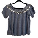 Paper Crane  blue tassel off shoulder blouse M Photo 1