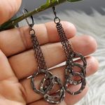 Hammered Metal Circle Rings Dangle Chain Earrings Photo 0