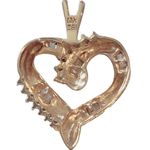 10K Yellow Gold Round and Baguette Diamond Heart Pendant for Necklace Photo 1