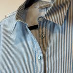 Chico's Striped Metallic Thread Tunic Shirt Blouse Blue White Workwear Sz 3 16/XL Photo 5