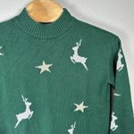 Talbots  Reindeer Star Christmas Holiday Sweater Womens  Large Green Mock Neck Photo 1