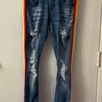 Machine Pour Neuf Mode Rainbow Distressed Denim Jean PRIDE 5/28 Red Photo 2