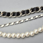 None Great Multi Chain & Faux Pearl Silver Tone Adjustable Belt Faux Leather 37-50 in Photo 0