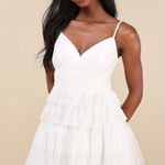 Lulus NWT  Special Poise White Tulle Pleated Sleeveless Tiered Mini Dress Sz M Photo 0