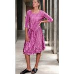 Alquema 3/4 Sleeve Smash Pocket Midi Dress Size Medium Glossy Ice Blue Crinkle Photo 13