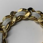 Signed A.V. Max Braided Costume Jewelry Bracelet Gold Tone / White Faux Leather Photo 4