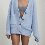 ZARA MOVING SALE  Cozy Blue Knit Buttoned Long Cardigan Sweater Photo 0