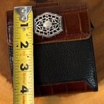 Brighton croco-embossed pebbled leather trifold wallet black brown silver accent Photo 6