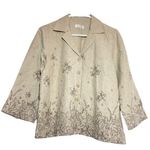 Christopher & Banks  Linen Jacket Y2K 3/4 Sleeve Floral Print Collar Beige Small Photo 0