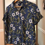 Charter Club Hawaiian Print Button Down Shirt Large Blue Photo 0