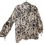 JM Collection  Linen V-Neck Button Down Shirt Womens Size 14 Ruched Sleeve Brown Photo 6