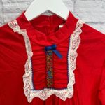 Vintage Jennifer Dale Red Fleece Nightgown Long Sleeve Size 11/M Union Made Lace Size M Photo 3