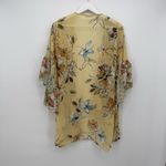 Adora Yellow Floral Sheer Ruffle Mixed Pattern Kimono Shawl Overlay Size Small Photo 5