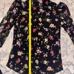 Catherine Malandrino  Women’s Lined Mesh Blouse Black Floral 3/4 Puff Sleeves Sz Small - EUC Photo 3
