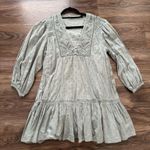 ZARA  Openwork Embroidery V Neck Mini Dress Sage Ruffled Hem Photo 3