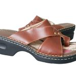 EastLand Wedge Sandal Heel Slip On Thong Brown Leather Casual Womens 7M Photo 0