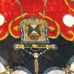 90S VINTAGE Baroque Silk Pattern pentathlon Windbreaker Jacket Large Black Photo 6