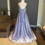 Women’s Full Length Lace Appliqué Satin Prom Party Dress with Leg Slit Size 12 Blue Photo 3