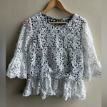 Pleione  White Crochet Lace Bell Sleeve top Photo 0