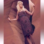 Anthropologie Floreat Sunrise and Midnight Gray Coral Pink Lace Overlay Dress 0 Photo 5