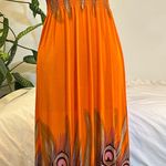 Maxi Sleeveless Orange Peacock Printed V Neck Sun Dress Photo 0