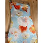 Lulus NWT  Oriana Light Blue Floral Satin Strapless Midi Dress Cocktail Formal M Photo 3