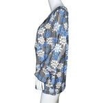 Karl Lagerfeld Shirt Women Medium Blue Floral Pleated Neck Blouse Career Casual Photo 2