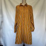 Boohoo  Stripe  Shirt Dress Sz 12 Mustard Preppy Fall Boho Oversize Drop Waist Photo 8