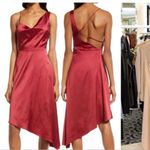 Lulus Sereno Wine Satin Cowl Neck Asymmetrical Midi Dress Small S Photo 1