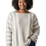 Cyrus  Women's White & Gray Striped Dolman Sleeve Pullover Sweater Plus Size 3X Photo 0
