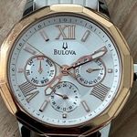Bulova Ladies Chronograph Style Watch Silver Dial Rose Gold Case Date Dial Photo 0