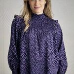 Barbour Womens Midhurst Shirt Top Purple Multi Floral Long Sleeve Mock Neck Sz 6 Photo 0