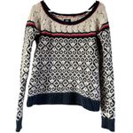 American Eagle Crochet Knit Sweater Wool Angora Fair Isle Round Neck Cream S Black Photo 1