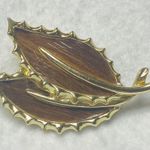 Sarah Coventry Vintage Pin Brooch Leaf Shape Wood Grain Appearance Inlay Photo 1