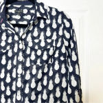 Talbots  Cotton Pineapple Print Black‎ White Button Down Top Size Petite Photo 2