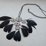 Silver Tone & Black Feather Goth Emo Western Punk Boho Statement Necklace Photo 0