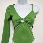 ZARA Cut Out Asymmetric Green Circle Ring Low Cut One Shoulder Bodysuit Green Photo 5