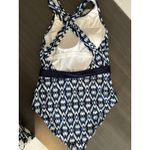 Old Navy  Women's‎ Blue Geo High Neck Cross Strap Belted Swim Suit Large Photo 3
