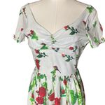 Unique Vintage Red Rose Floral Print Retro Pin Up Swing Dress Size M Photo 2