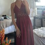 Red Knit Halter Maxi Dress Photo 0