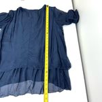 Belle France Blue Long Sleeve Silk Blouse Silver Embroidered Tunic Top Small Photo 7