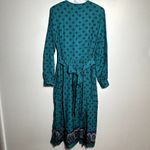 Vintage California Girl Maxi Dress 80s Long Sleeve Belted Turquoise 12 Blue Photo 6
